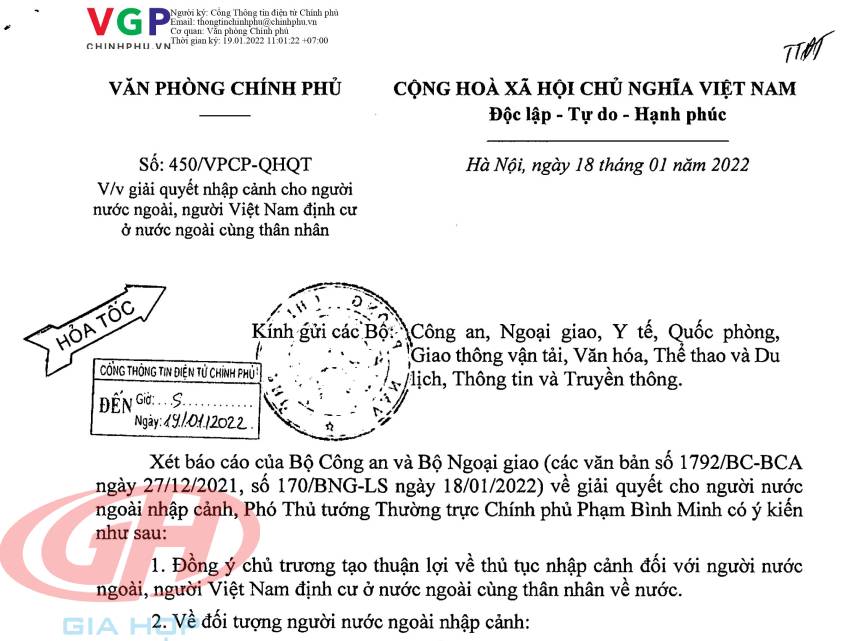 công văn số 450/vpcp-qhqt
