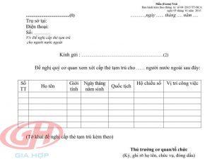 Mẫu NA6 - Công văn đề nghị cấp thẻ tạm trú cho người nước ngoài