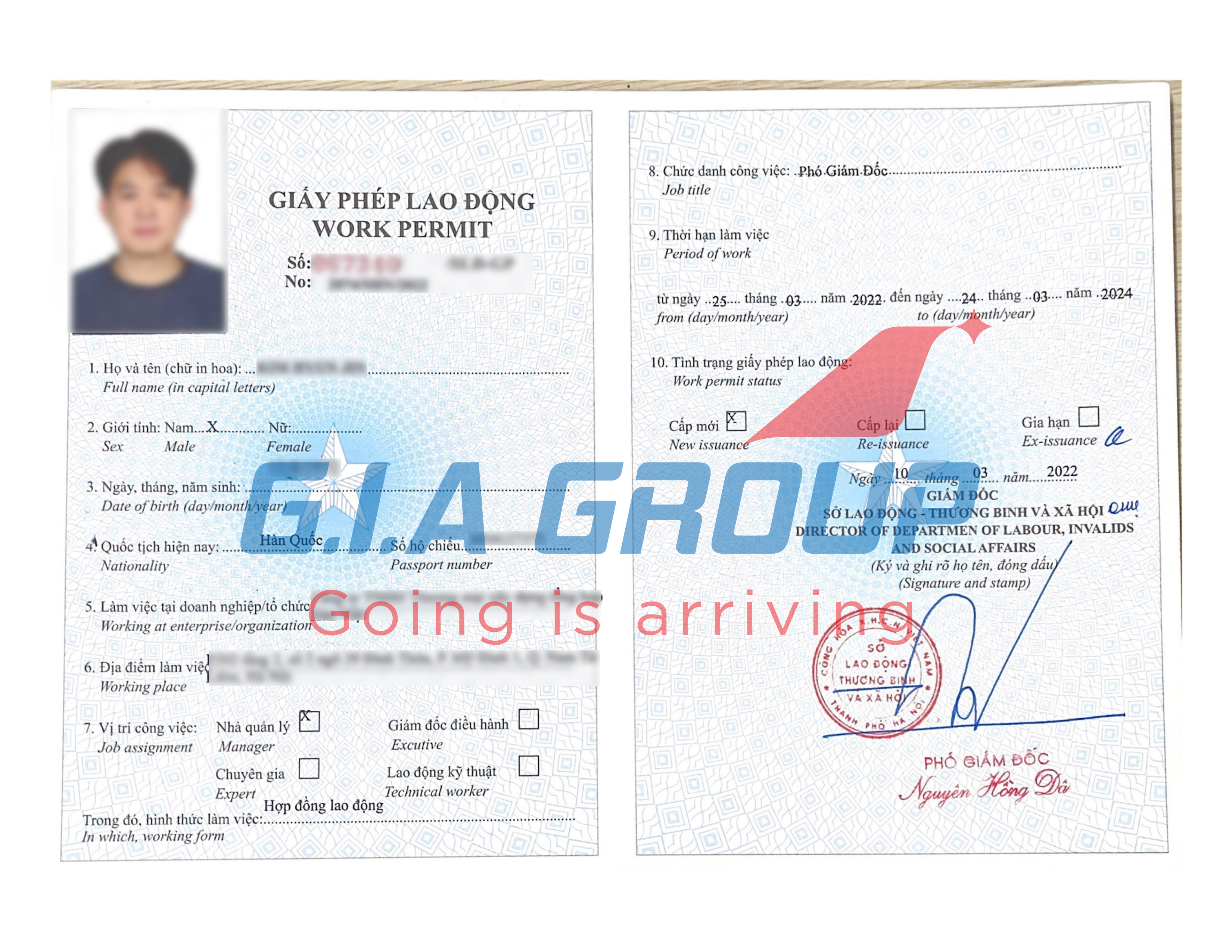 giấy phép lao động cho giám đốc - nhà quản lý
