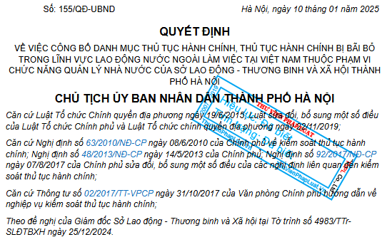 Quyết định số 155/QĐ-UBND, công bố danh mục 03 thủ tục hành chính mới