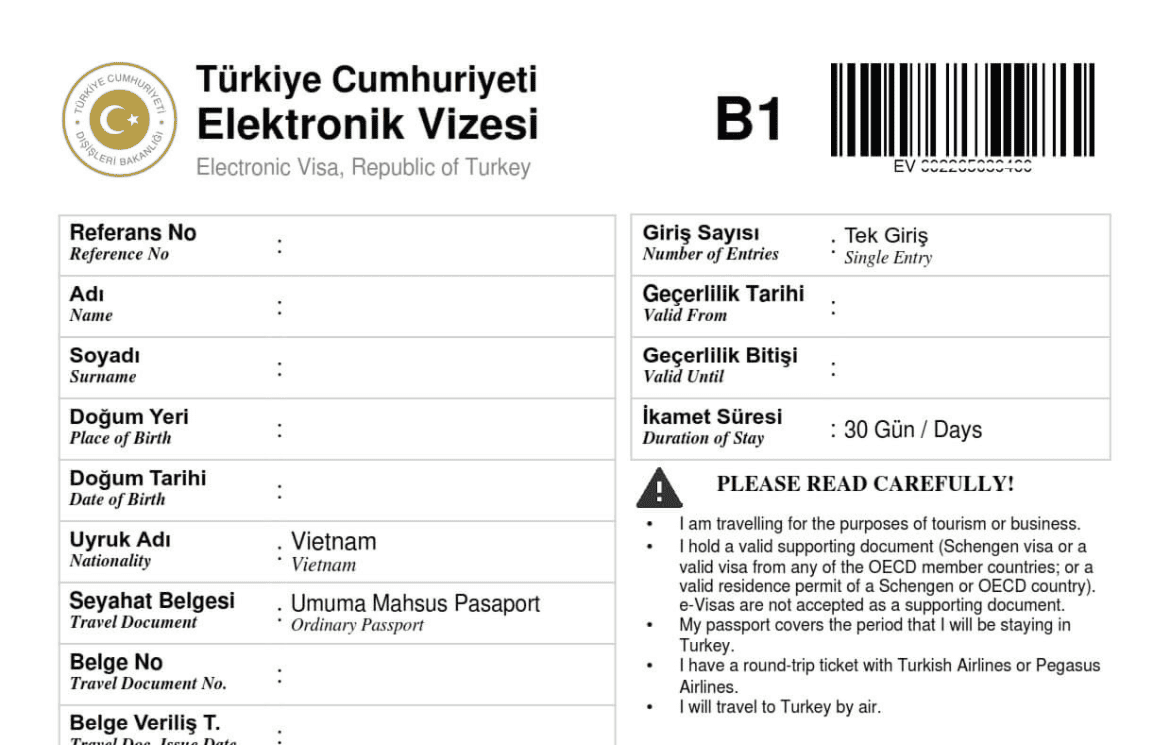 e-visa thổ nhĩ kỳ