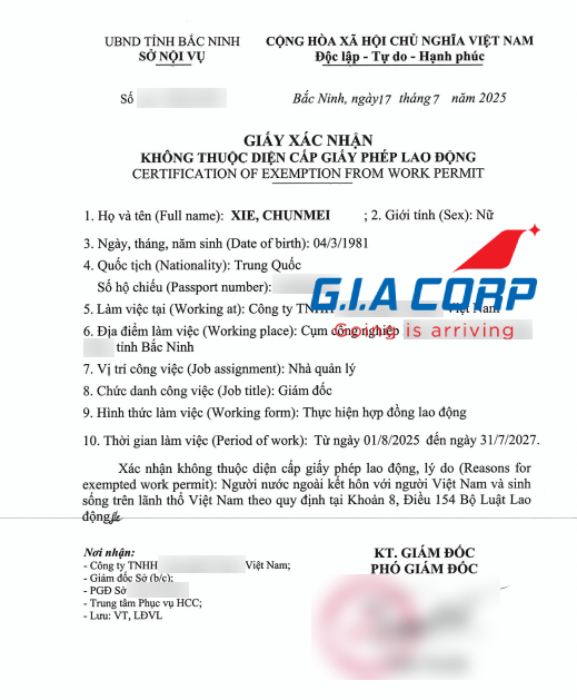 miễn giấy phép lao động
