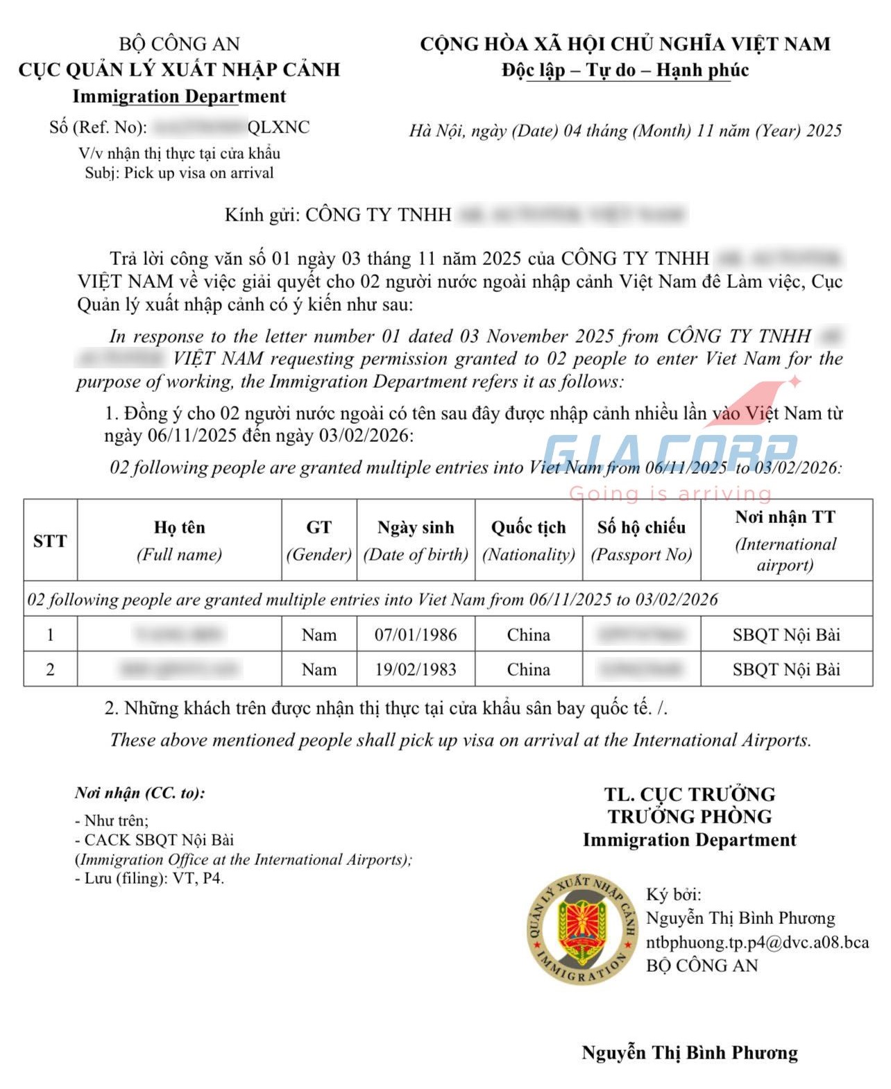 công văn nhập cảnh