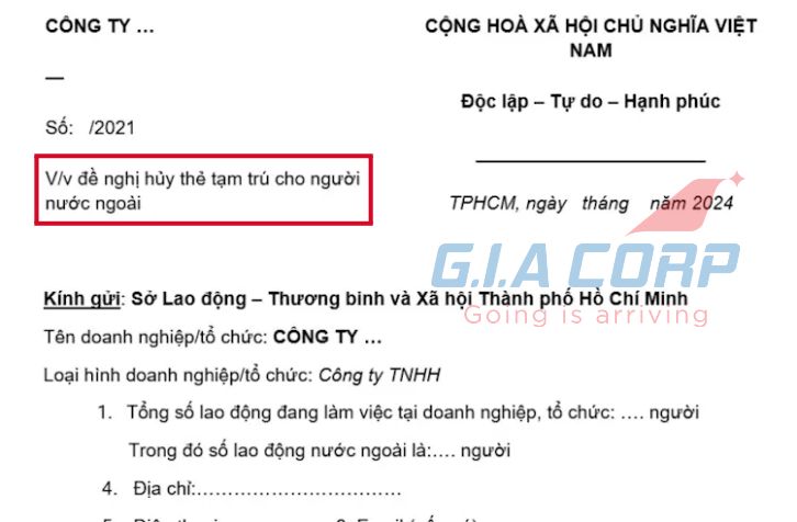 Mẫu NA15 - Mẫu công văn thu hồi thẻ tạm trú của người nước ngoài